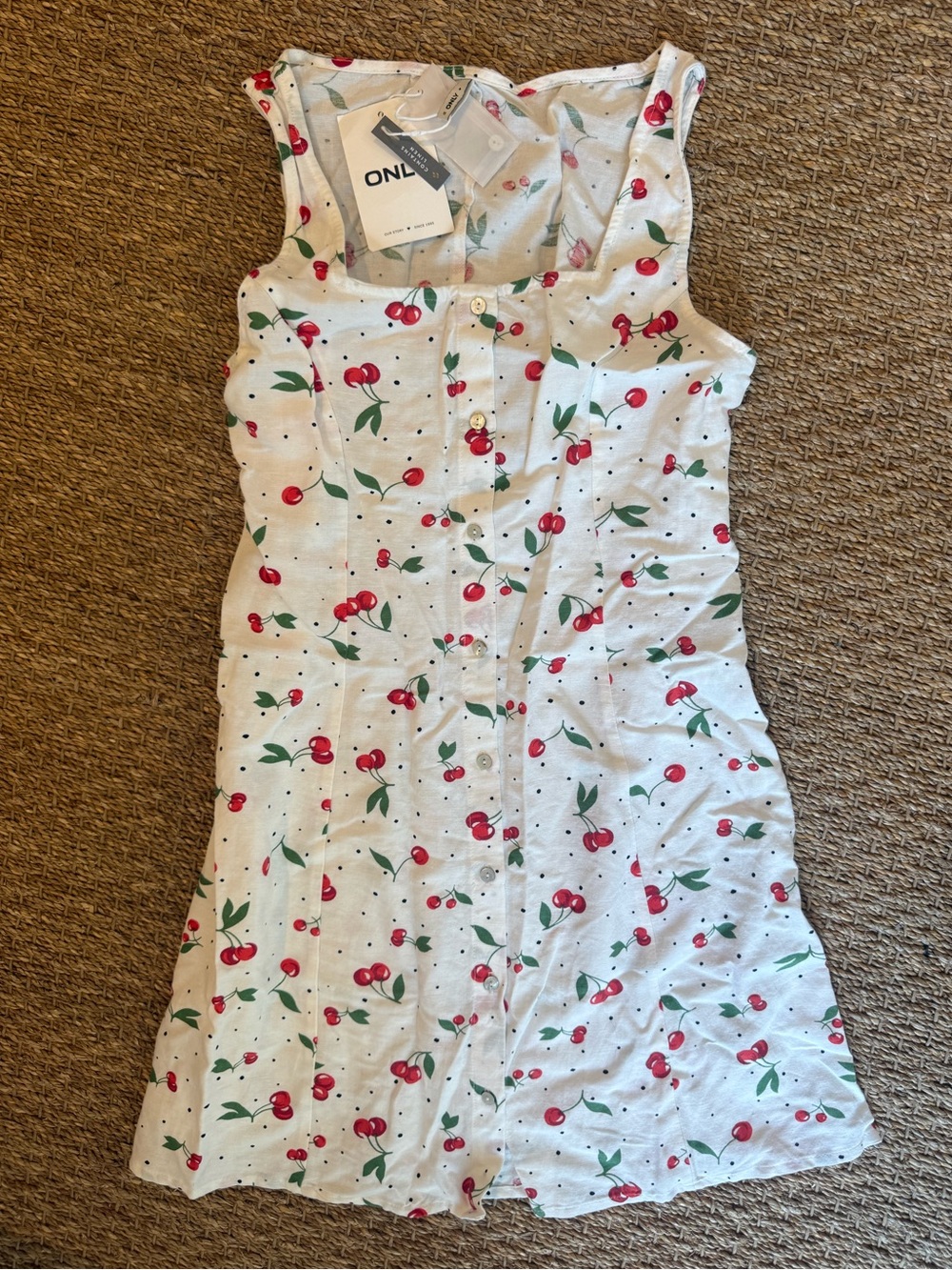 ONLY by ASOS Cherry Print Linen Mix Mini Dress Size Medium NWT